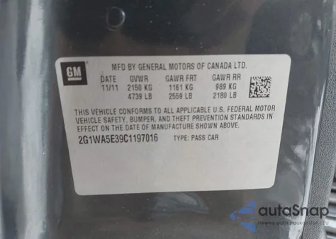 2012 Chevrolet Impala Ls z USA, uszkodzony, nr VIN 2G1WA5E39C1197016